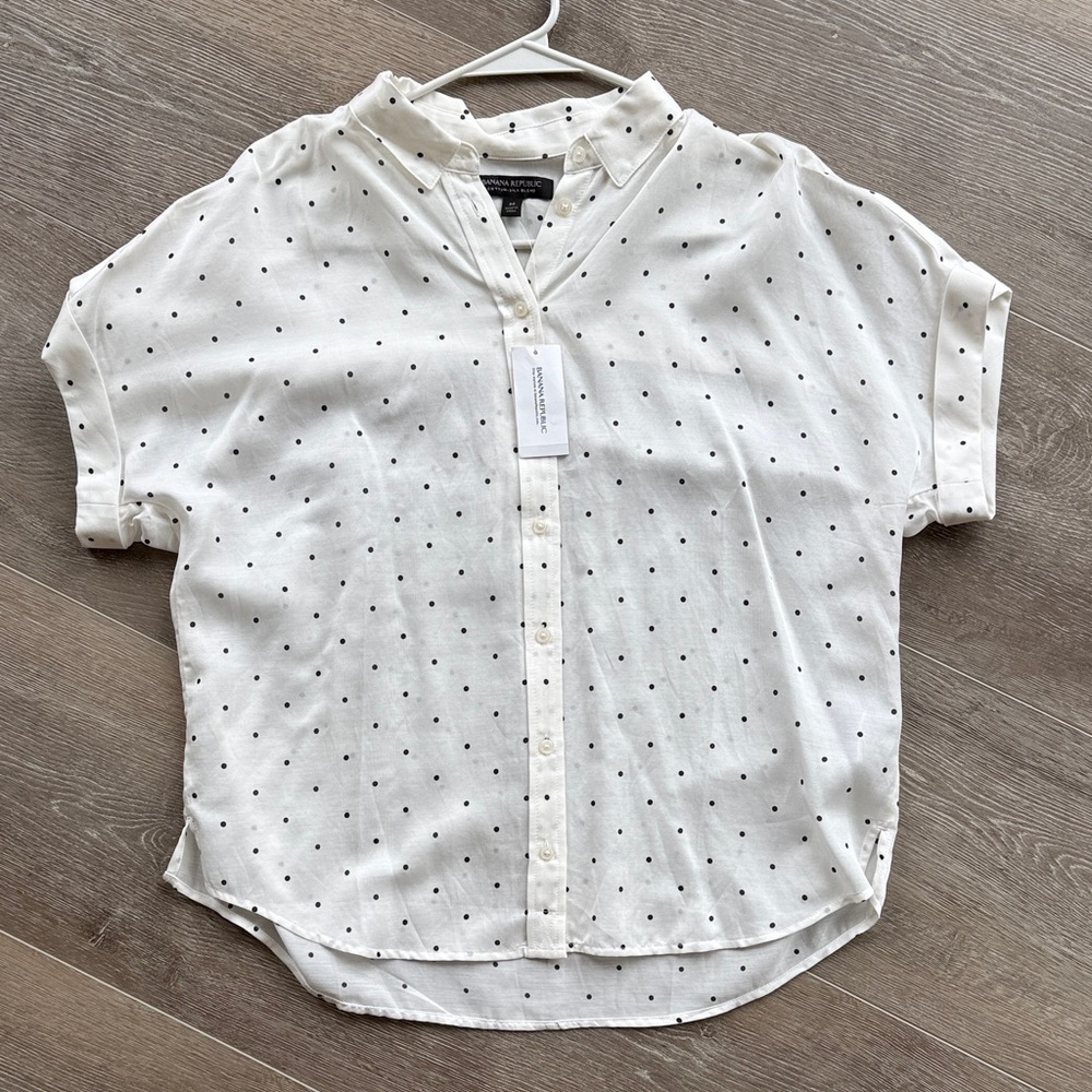 Banana Republic White Shirt with Black Dots